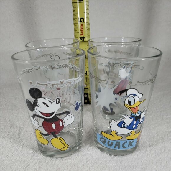 Disney Mickey Mouse Minnie Donald Duck Goofy Vintage Juice Glasses Rare Uncommon - Picture 1 of 12